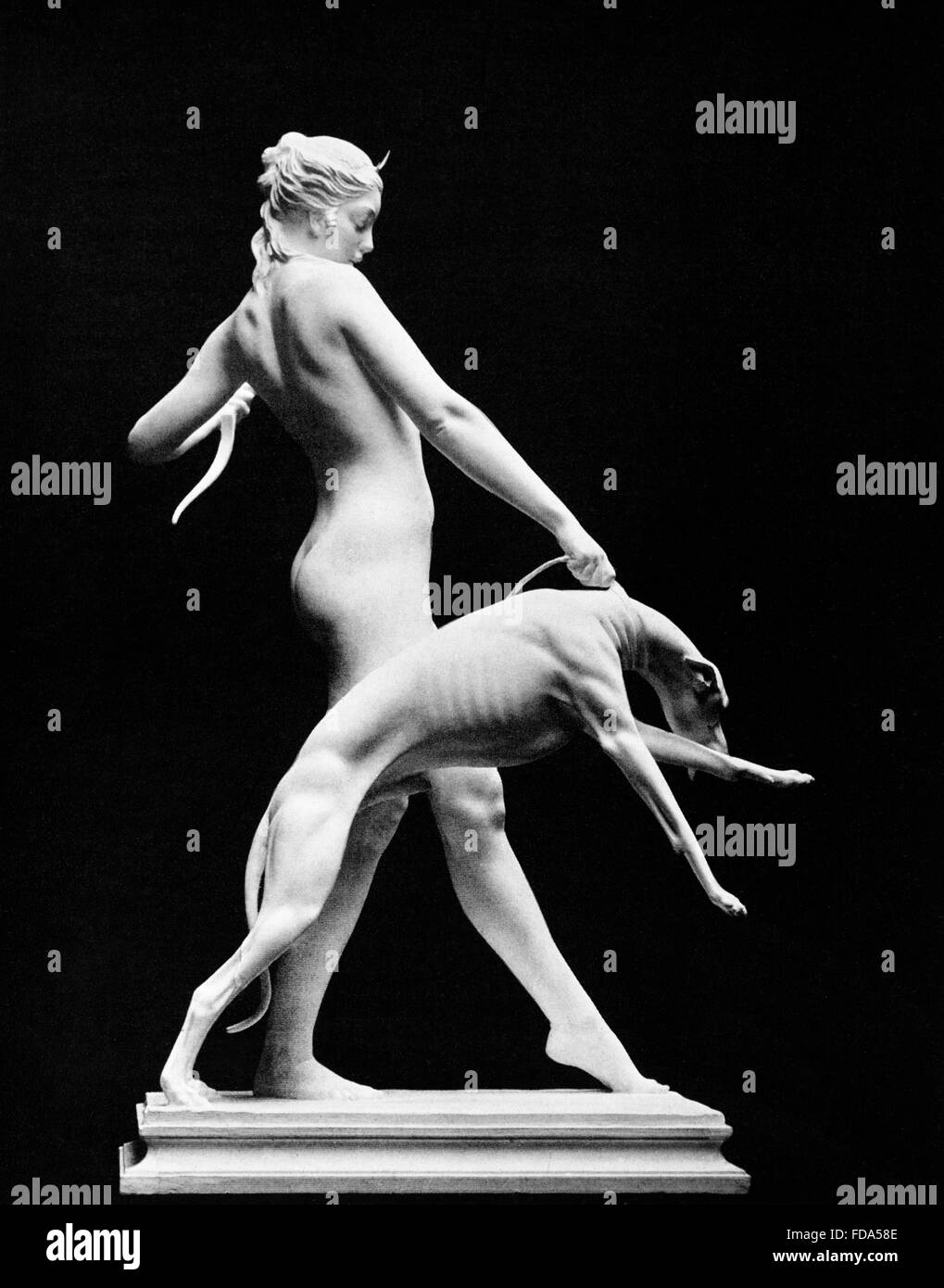 Diana, with the Hound, sculpture, by sculptor Edward McCartan, monochrome, halftone illustration Stock Photo