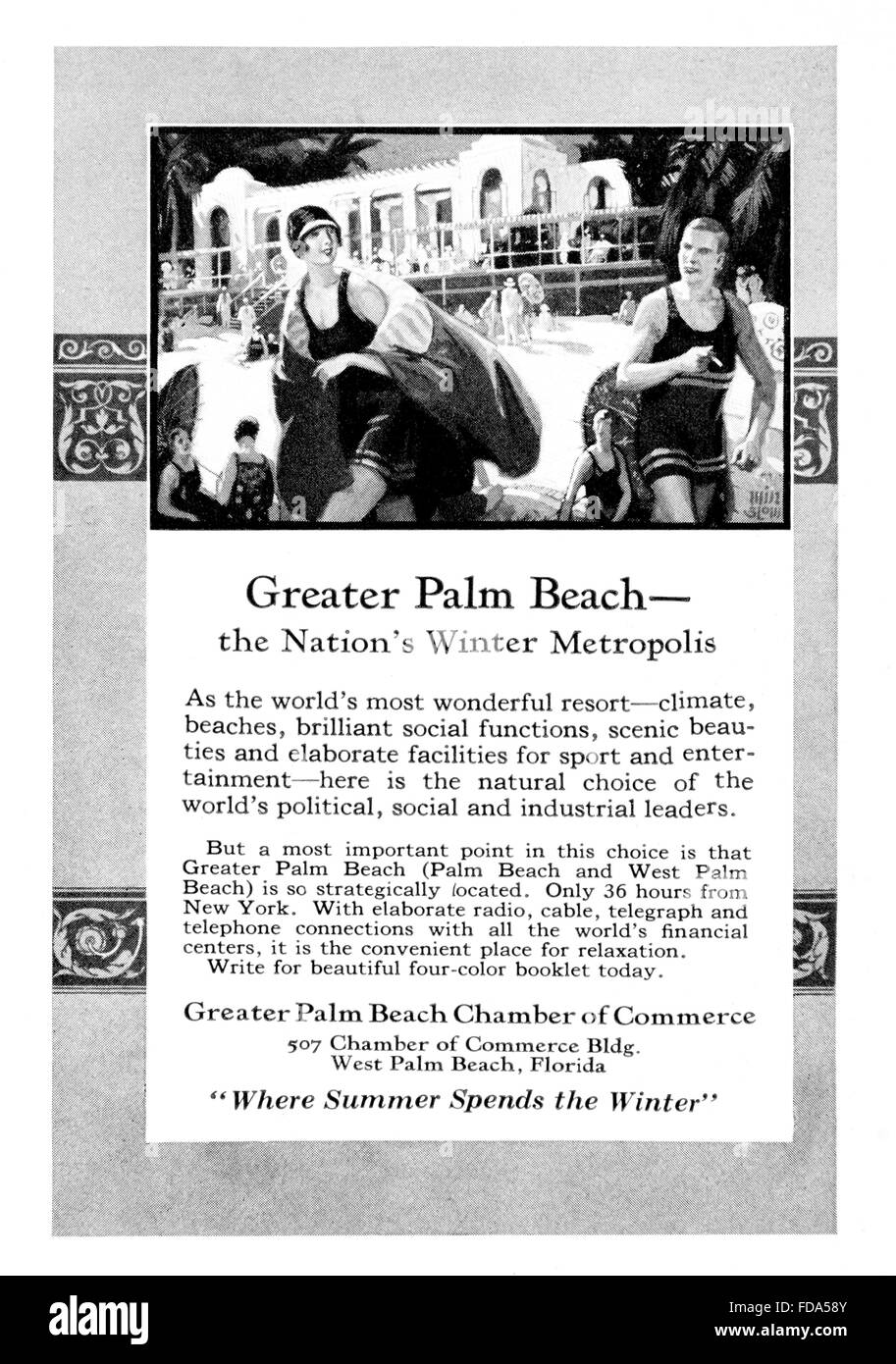 Holidays in Florida, Greater Palm Beach, the Nation's Winter Metropolis, travel Advertisement from 1926 Stock Photo
