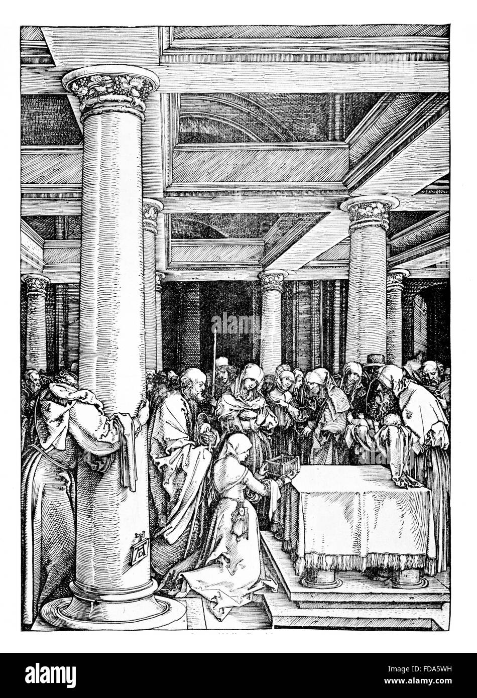 A Sacred Legend, Presentation of Christ in the Temple, print by Albrecht Durer, circa 1500, halftone Stock Photo