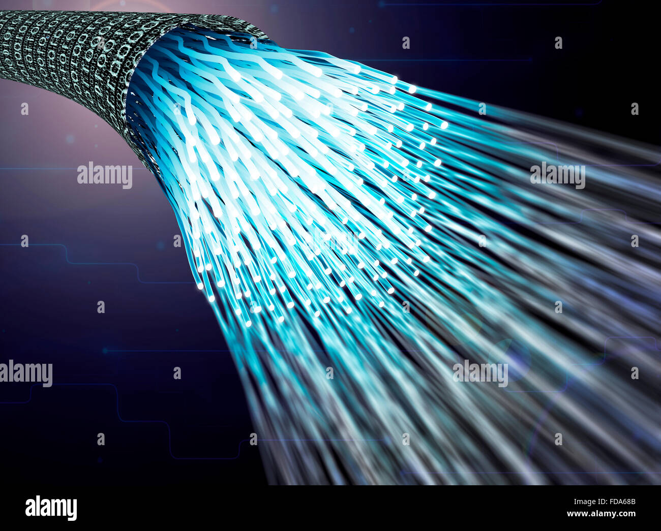 digital optical data cable in a data vortex Stock Photo