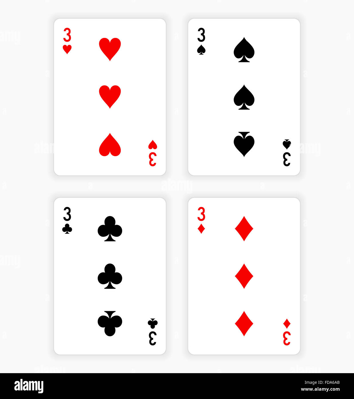 Playing Cards Showing Threes from Each Suit Stock Photo Alamy