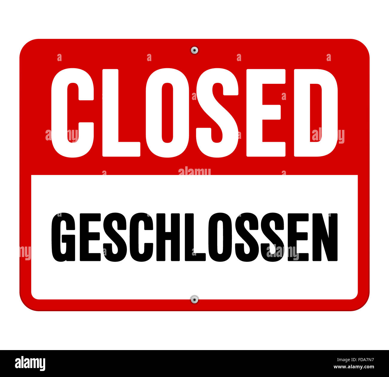 Closed geschlossen sign in white and red Stock Photo