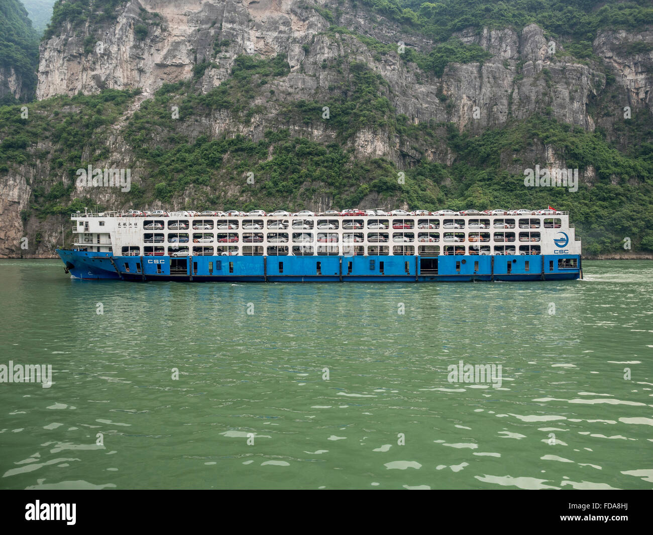 A Cargo Ship From CSC RoRo Logistics Company Limited Transporting New Cars Upstream On The Yangtze River In Hubei Province China Stock Photo