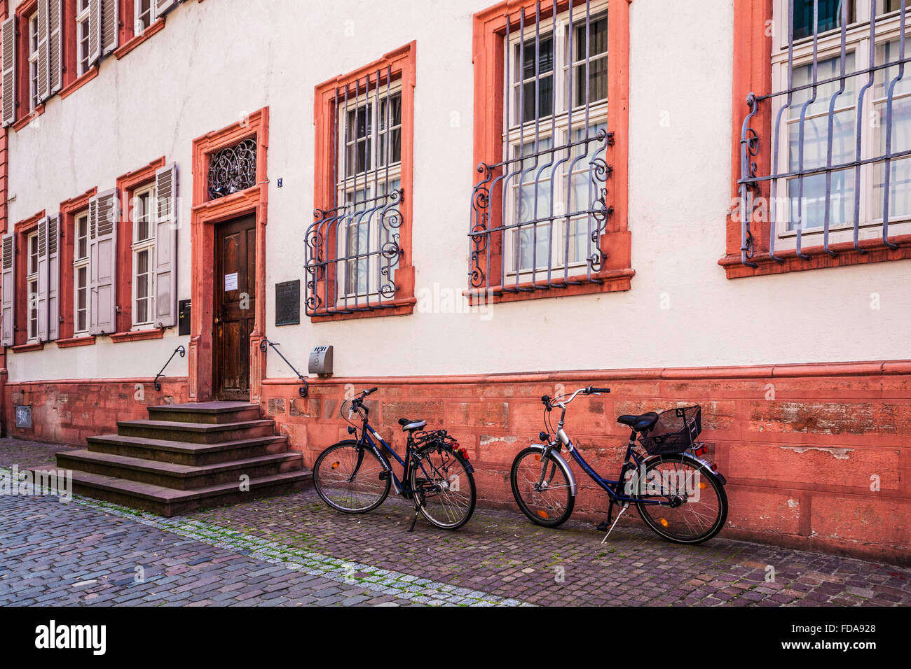 Bikes outside the Musicology Department of Heidelberg University. Stock Photo