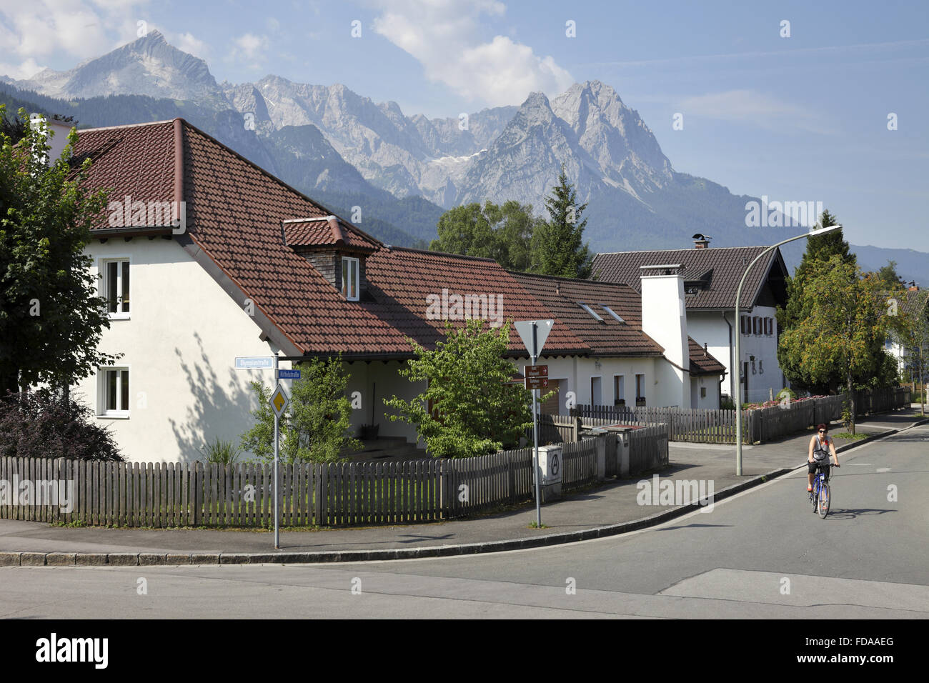 GarmischPartenkirchen, Germany, apartment houses and the Alps Stock