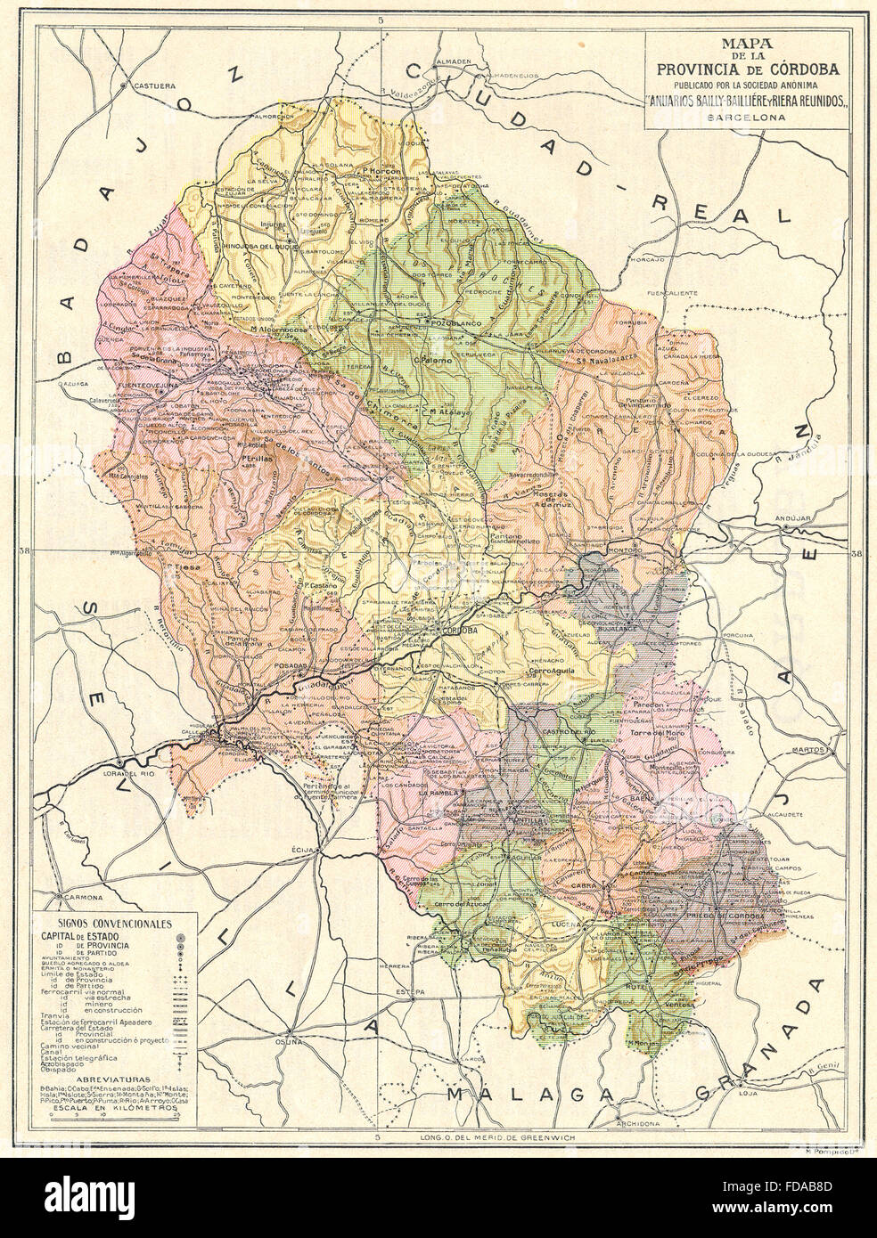 SPAIN: Mapa de la Provincia de Cordoba, 1913 Stock Photo