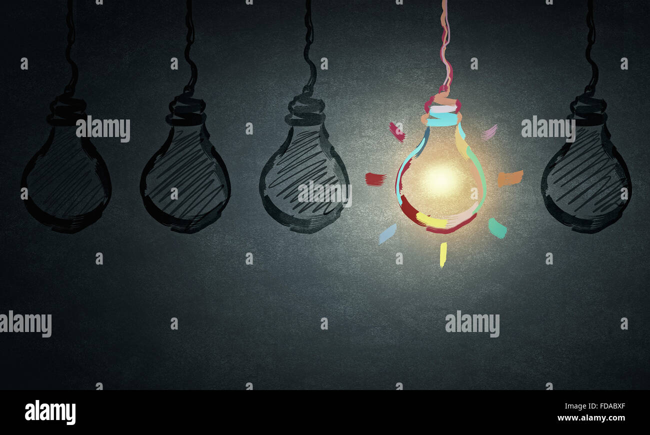 Light bulbs on dark background with one glowing Stock Photo - Alamy