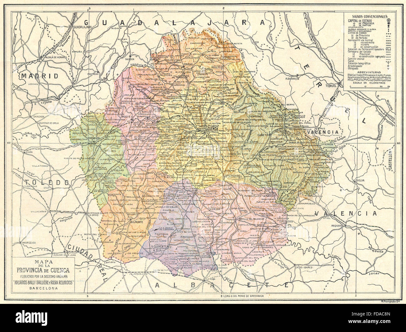 SPAIN: Mapa de la Provincia de Cuenca, 1913 Stock Photo - Alamy