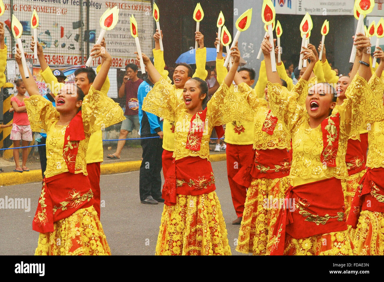 Philippines Cebu Cebu City Sinulog festival. Dancers in the street ...