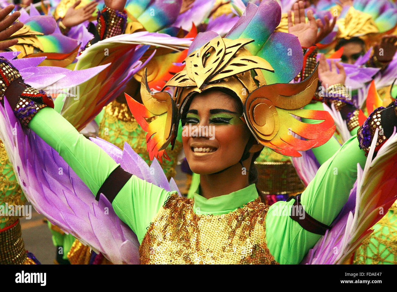 Philippines Cebu Cebu City Sinulog festival. Dancers in the street ...