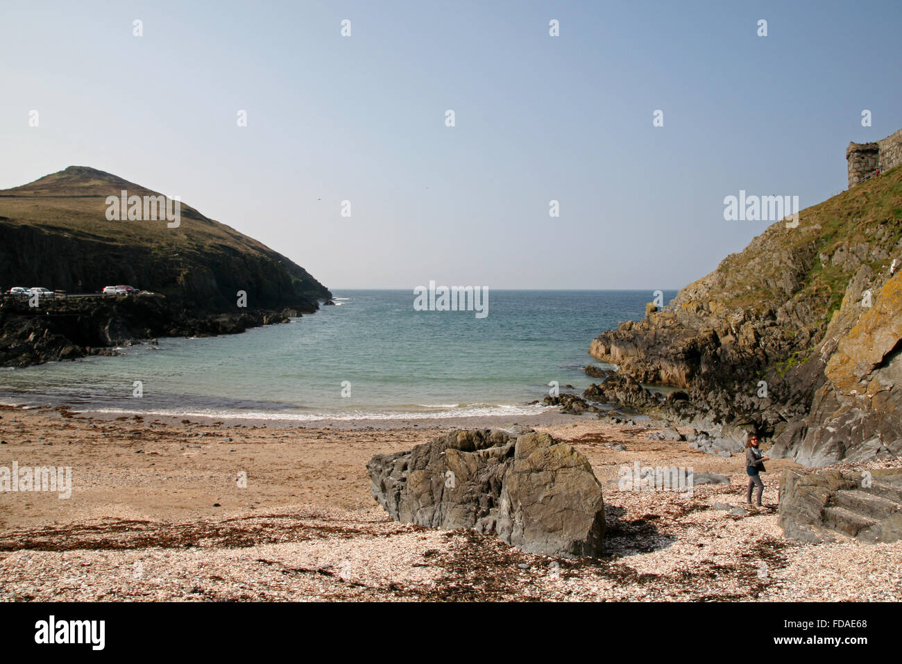 Inlet and beach by Peel Castle, Isle of Man Stock Photo
