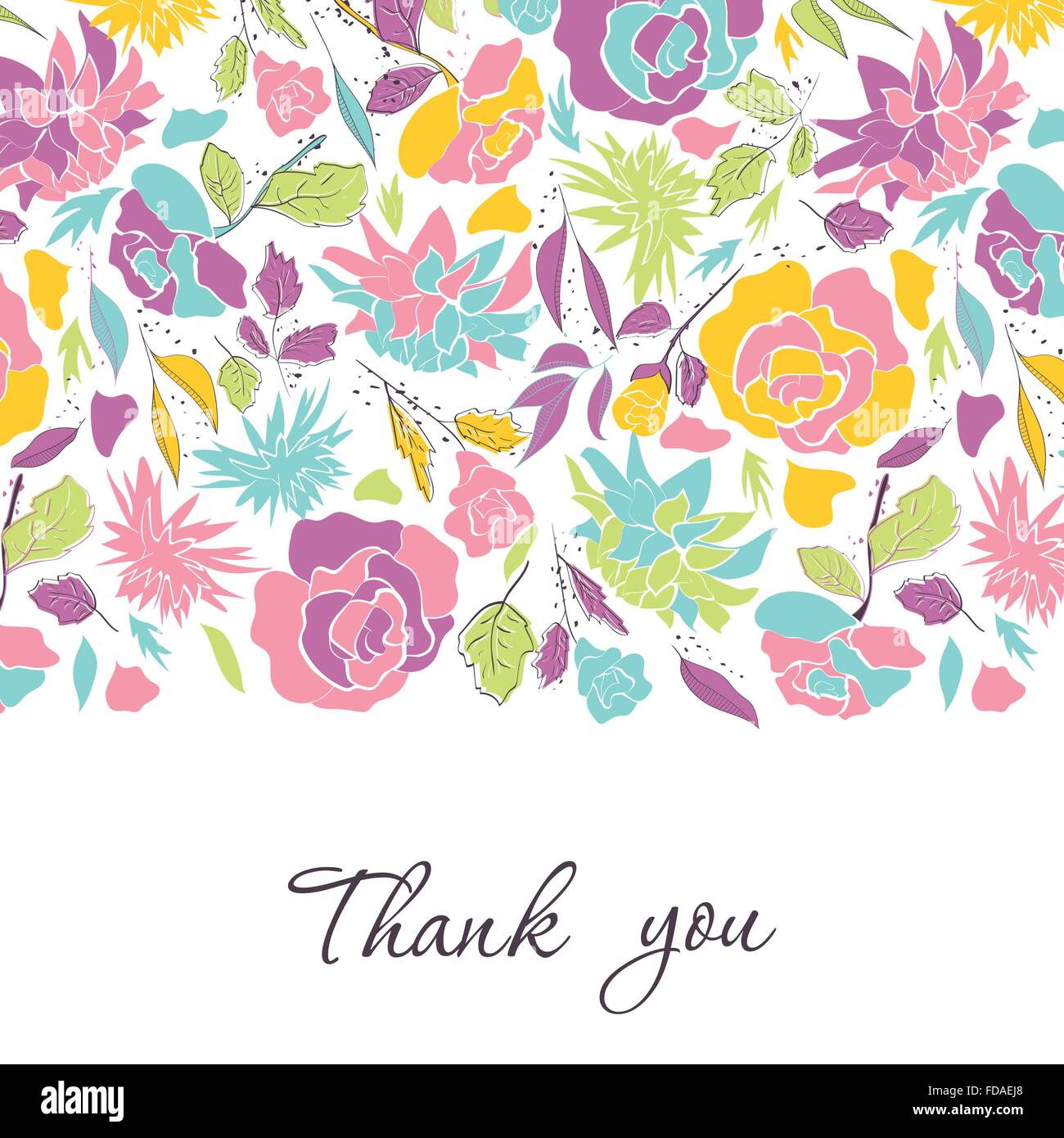 Card with hand drawn doodle flowers . Hand drawn design for Thank you ...