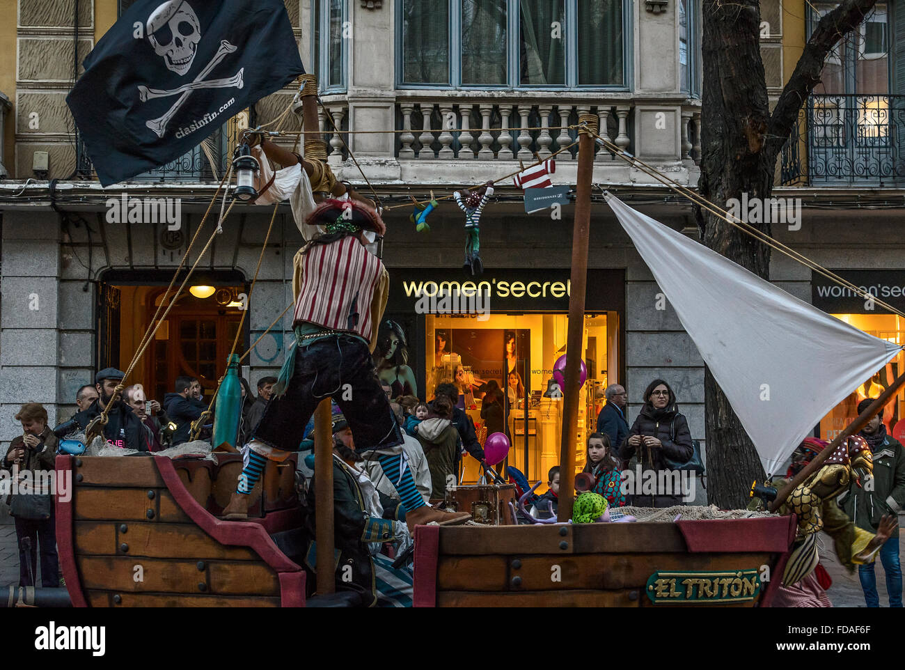 A pirates boat in a street of Madrid city, Spain Stock Photo