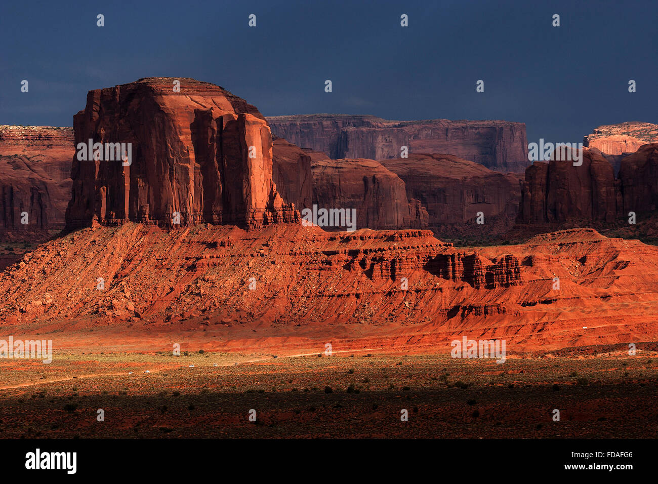 Rock formations, Elephant Butte, after storm, clouds, evening light, Monument Valley Navajo Tribal Park, Arizona, USA Stock Photo