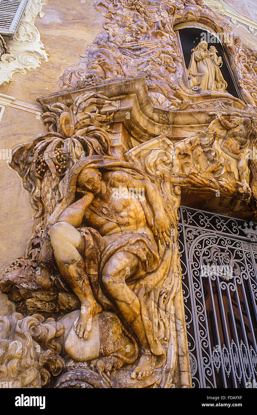 Detail,Facade of Marqués de Dos Aguas palace (18th century),Valencia,Spain Stock Photo