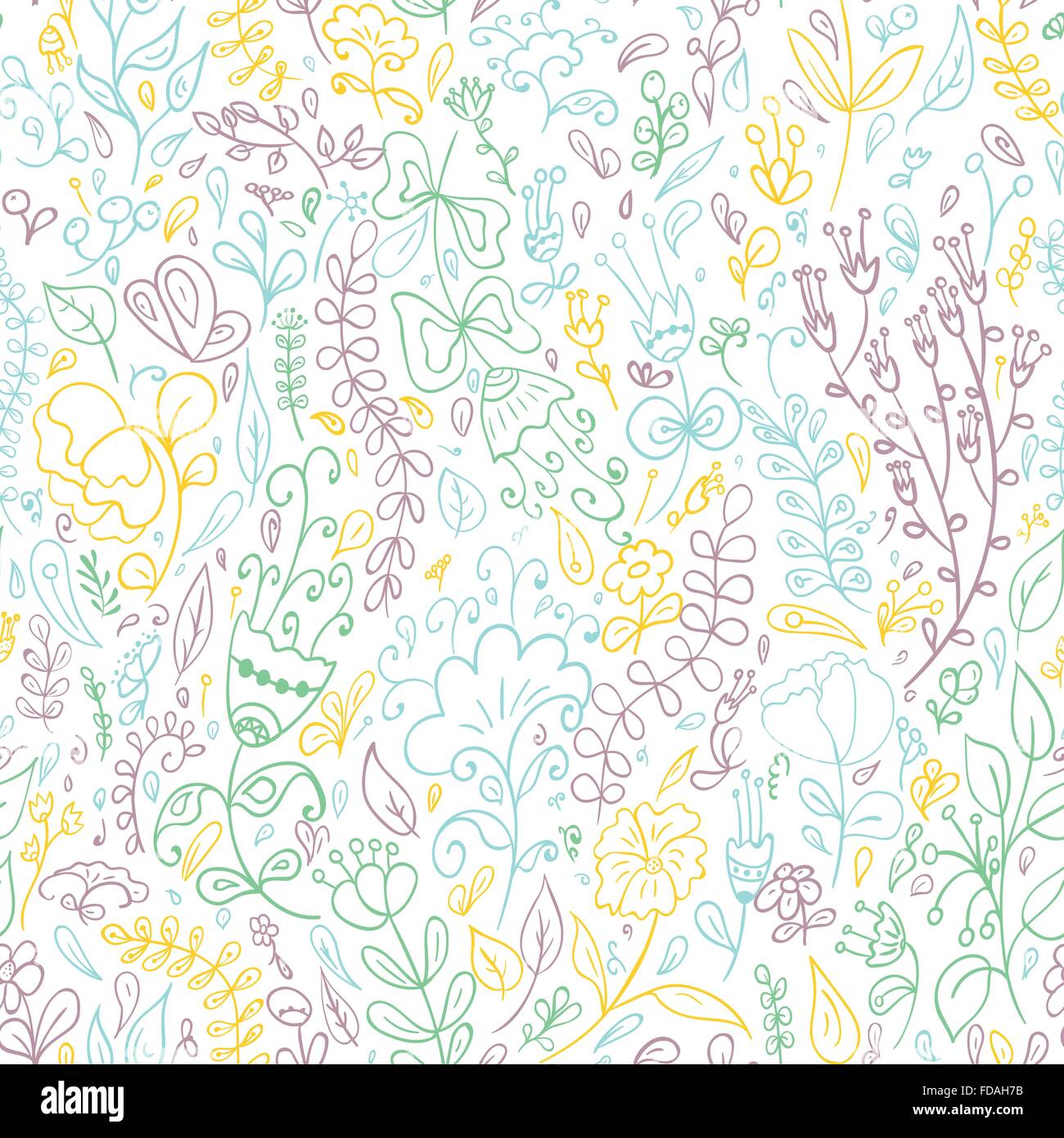 Seamless pattern with hand drawn doodle flowers . Hand drawn design for ...