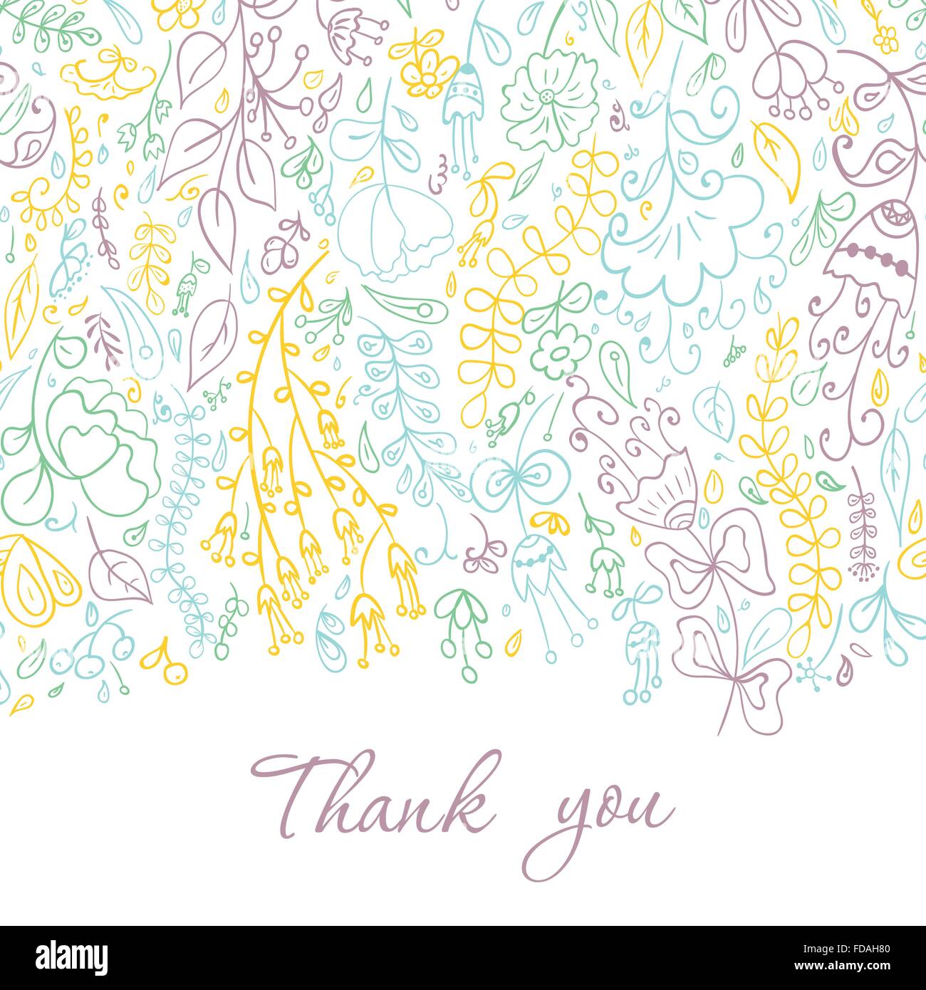 Card with hand drawn doodle flowers . Hand drawn design for Thank you ...