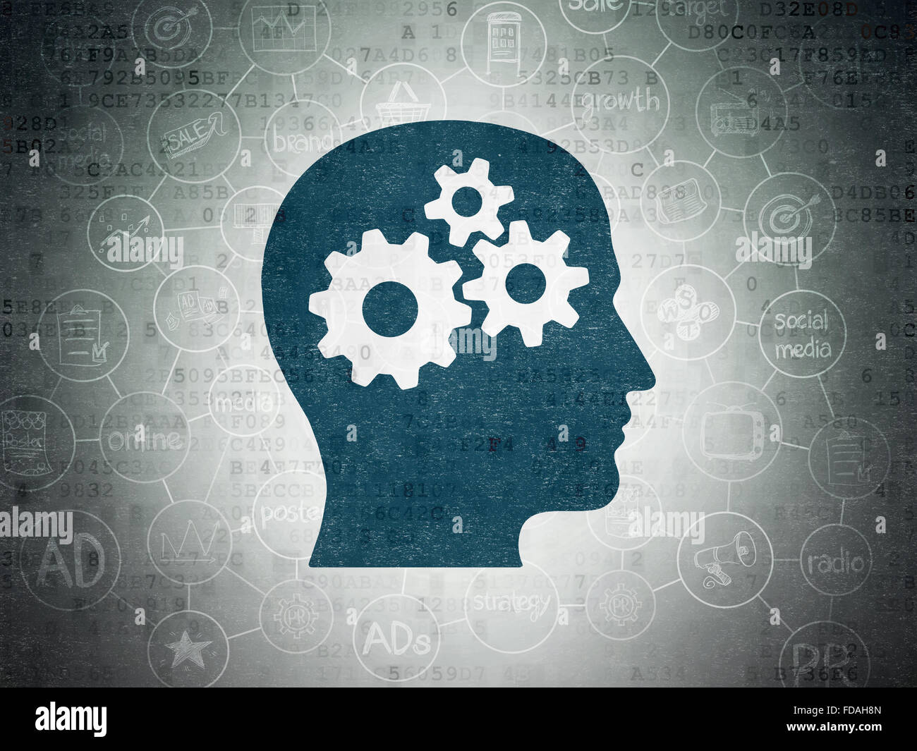 Marketing concept: Head With Gears on Digital Paper background Stock ...