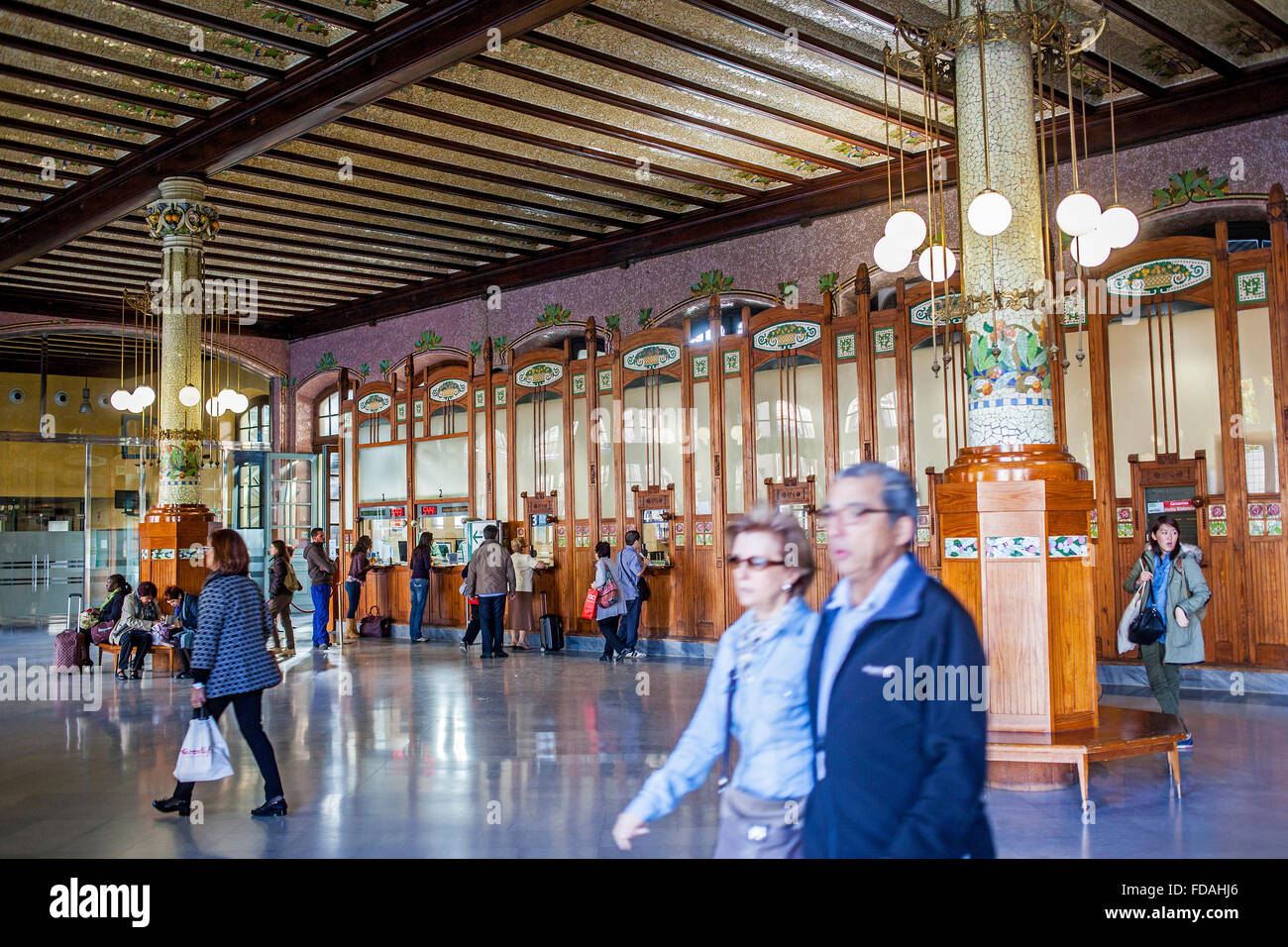 North Station Railway. It was built, in art nouveau style, between 1909 and 1917,Valencia, Spain. Stock Photo