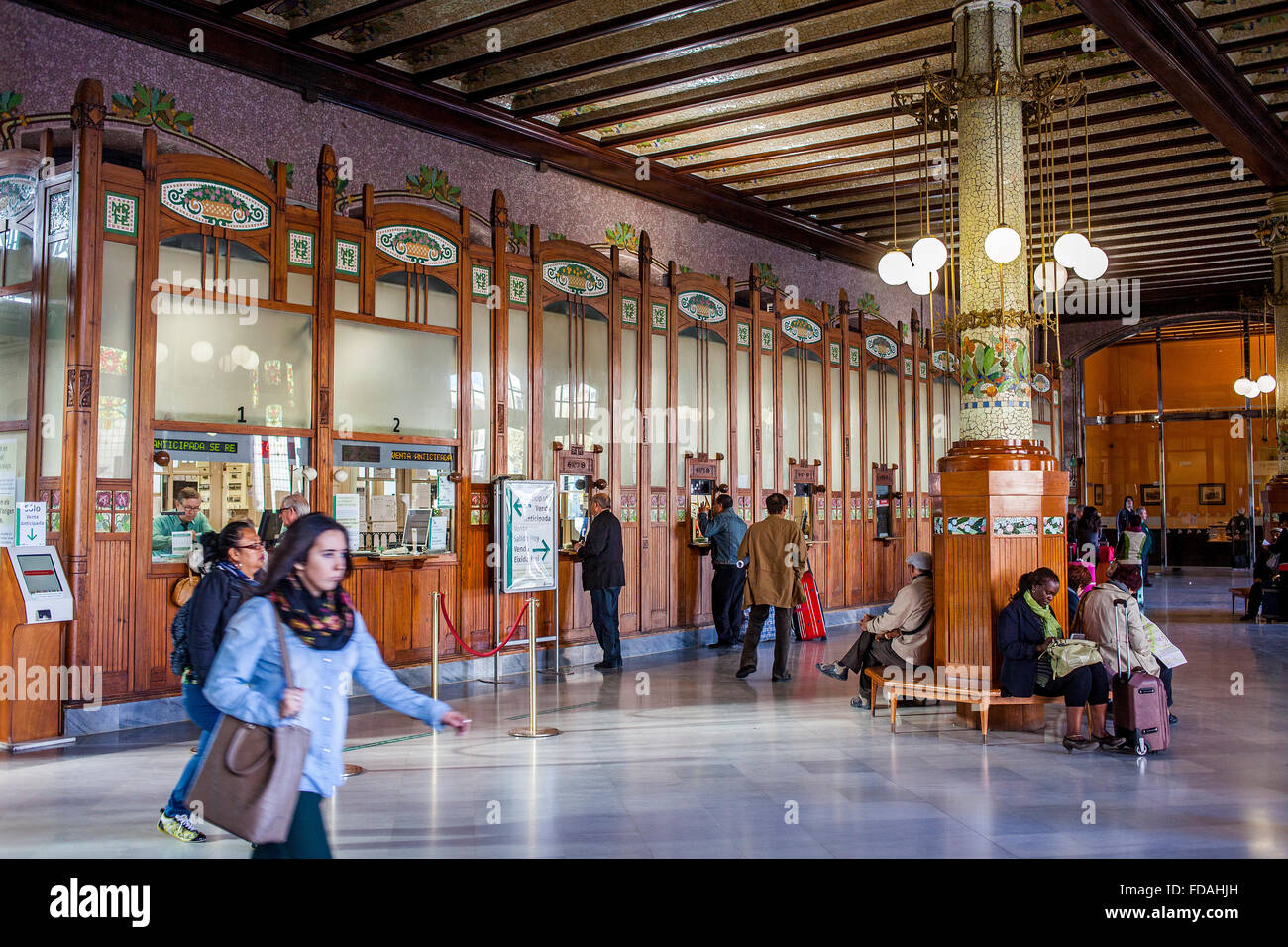 North Station Railway. It was built, in art nouveau style, between 1909 and 1917,Valencia, Spain. Stock Photo