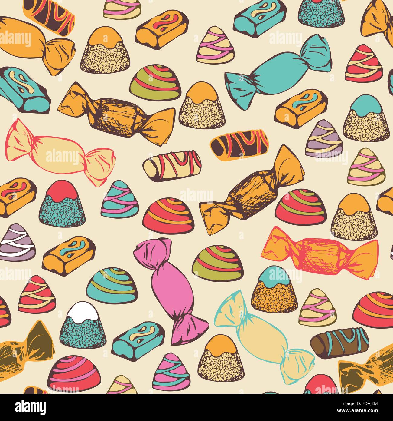 Seamless pattern with hand drawn colorful candies. Hand drawn design ...