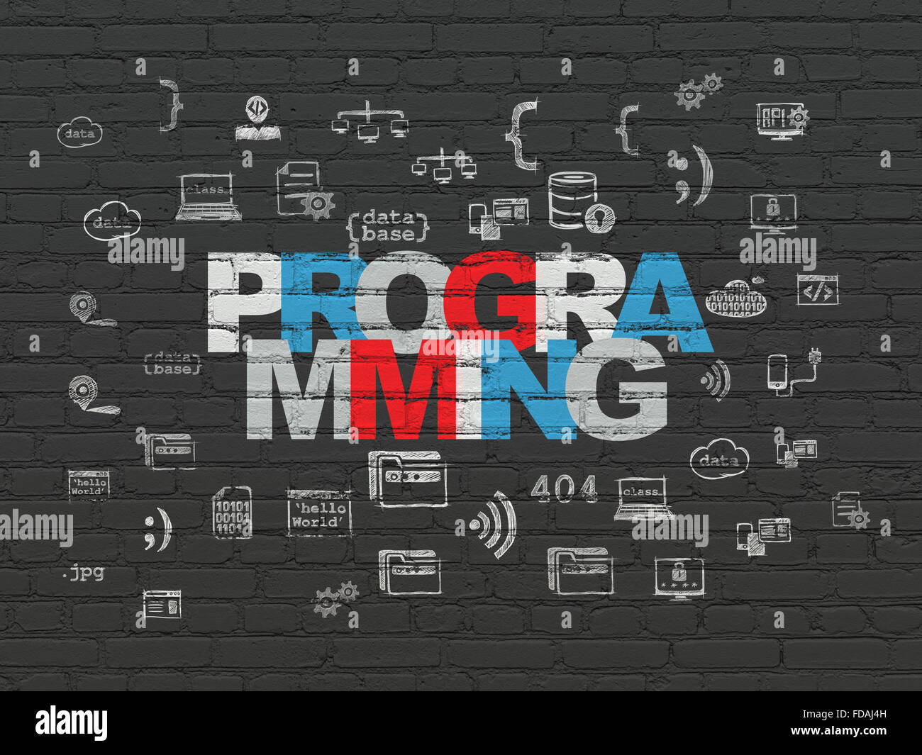 Database concept: Programming on wall background Stock Photo - Alamy