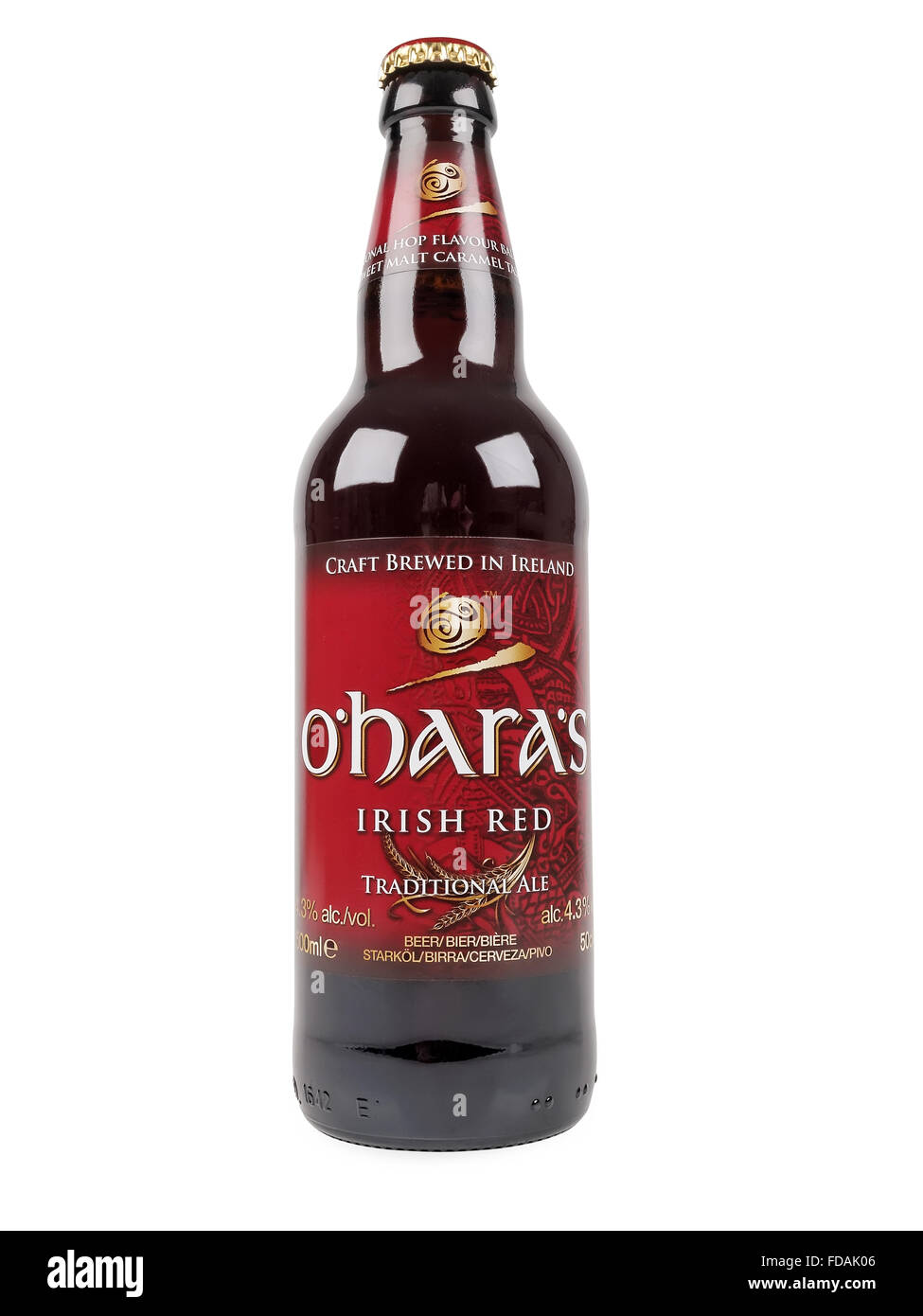 O'Hara's Irish Red is a Irish Red Ale style beer brewed by Carlow Brewing Company in County Ca Stock Photo