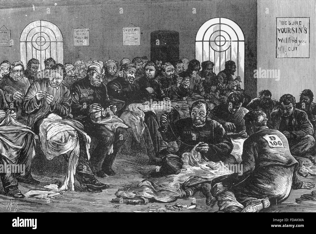 COLDBATH FIELDS PRISON  The needle work room at what was then called the Clerkenwell House of Correction about 1868 Stock Photo