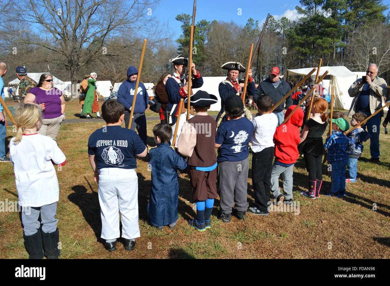 A reenactment of the Battle of Cowpens in the American Revolutionary