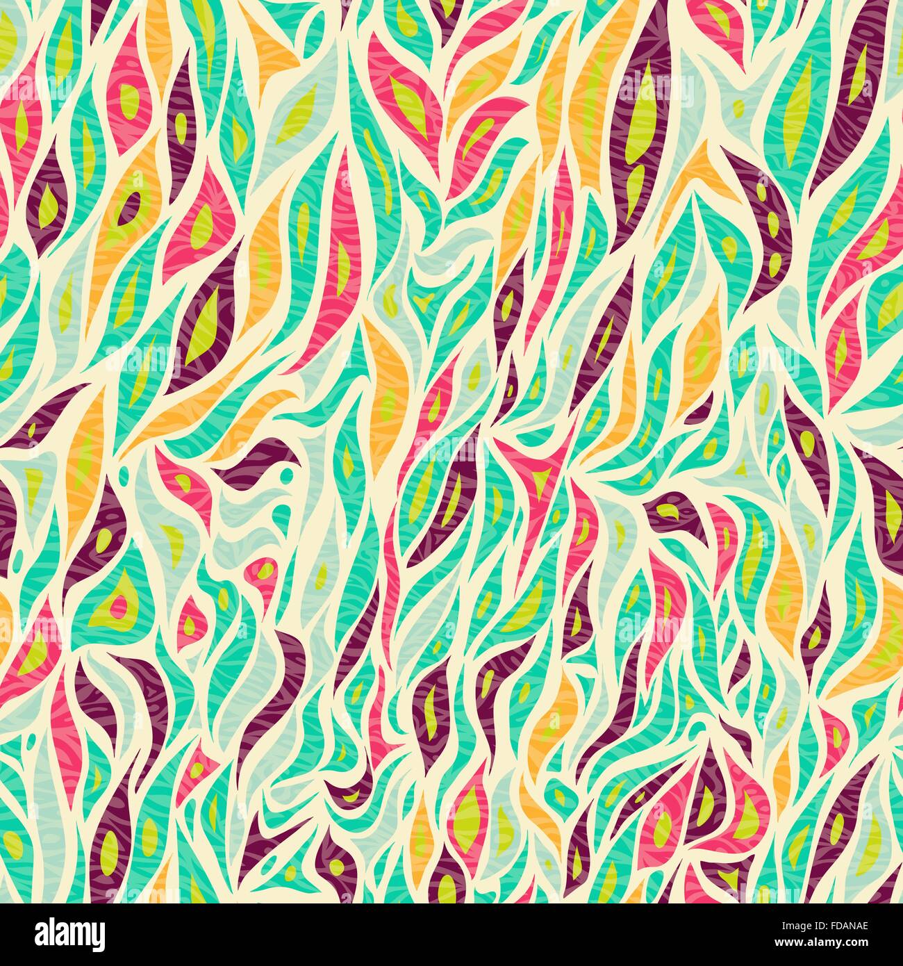 Colorful abstract wavy pattern with hand-drawn floral elements Stock ...