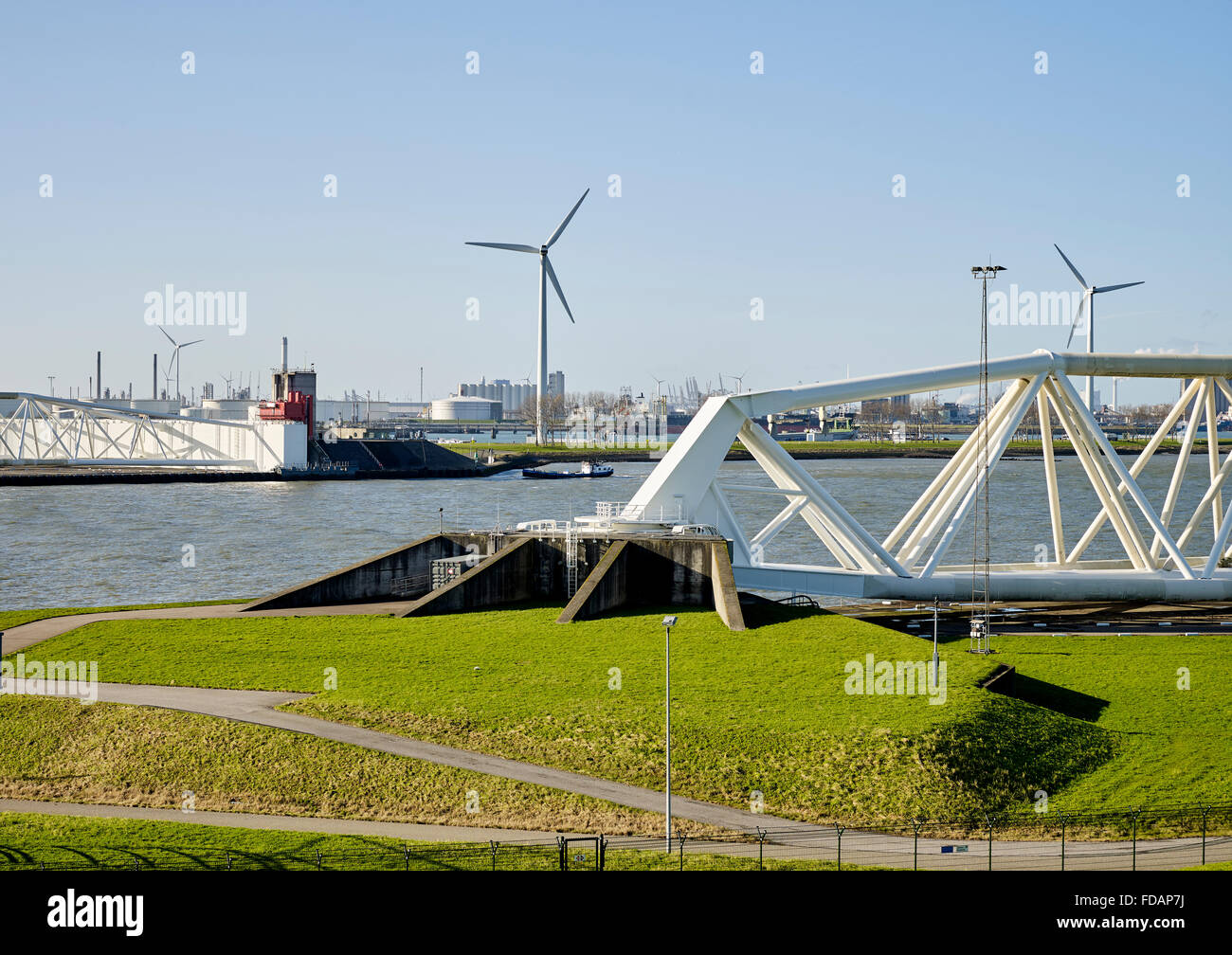 The Maeslantkering, a storm surge barrier, part of the Delta Works ...