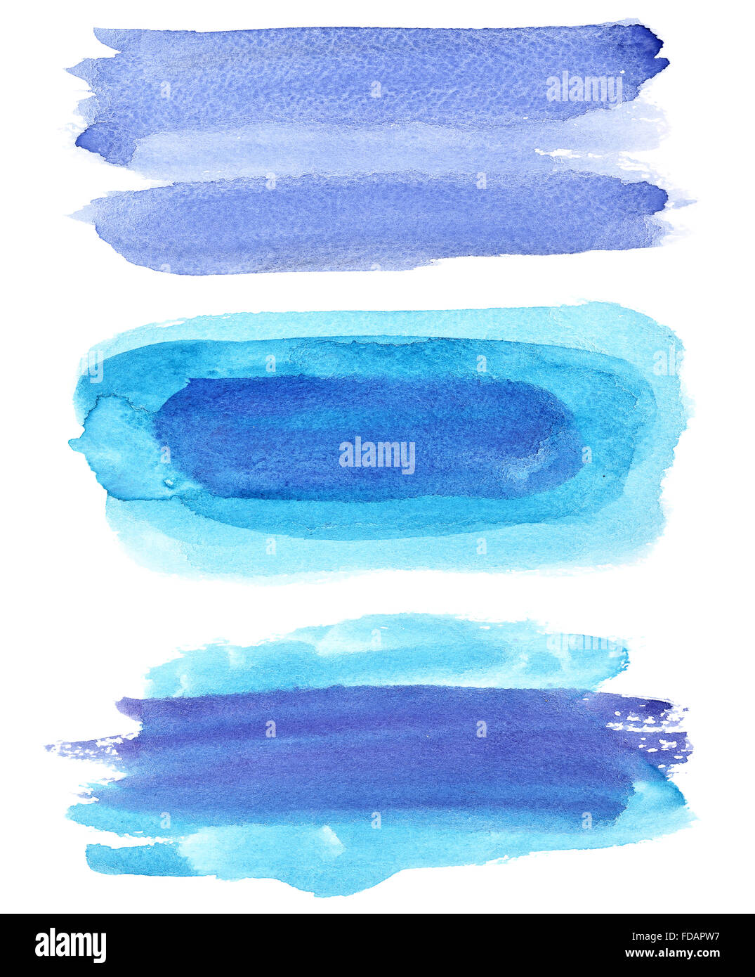 Set of blue watercolor brush strokes isolated on the white background ...