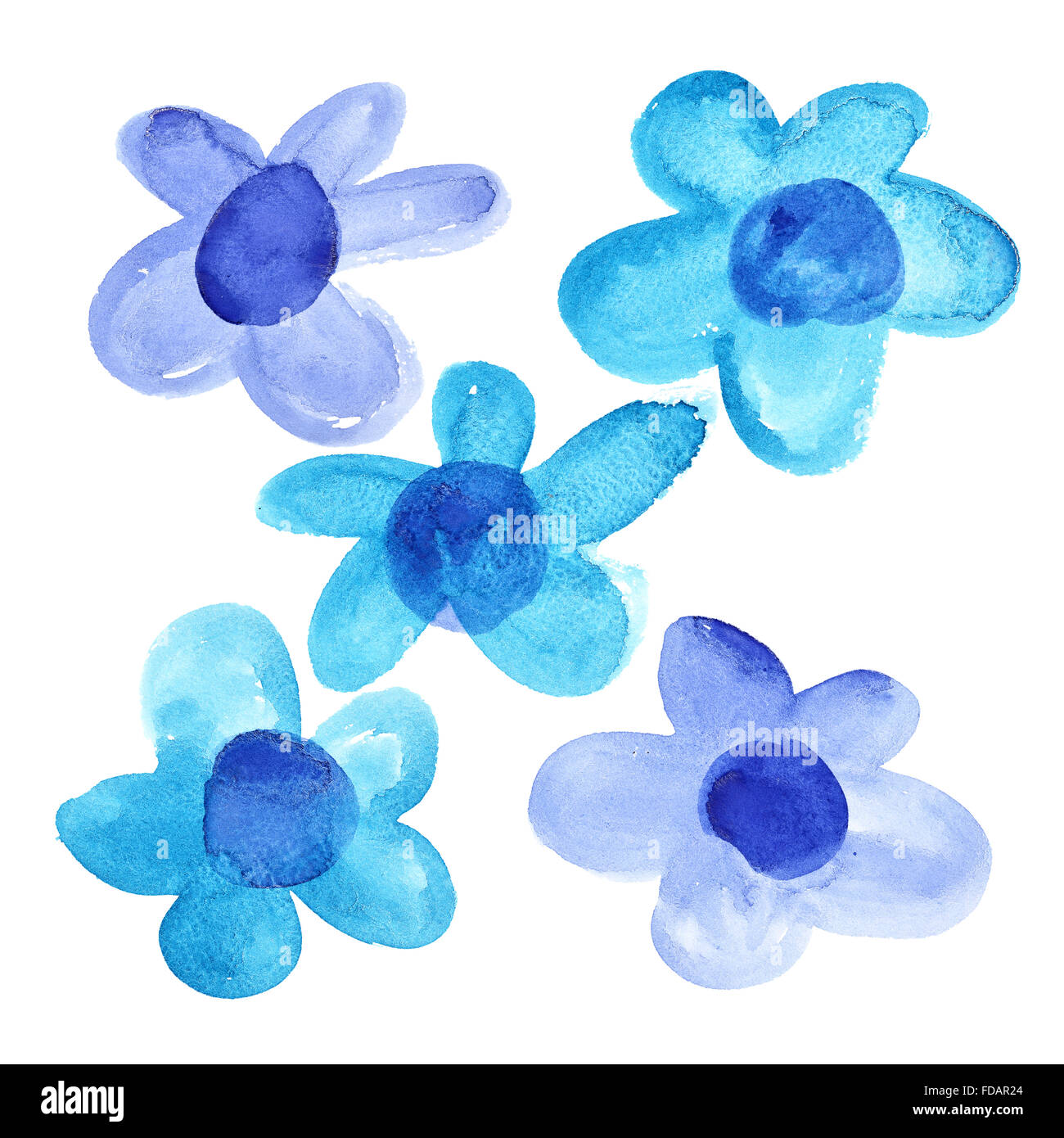 Blue watercolor flowers isolated over the white background Stock Photo ...