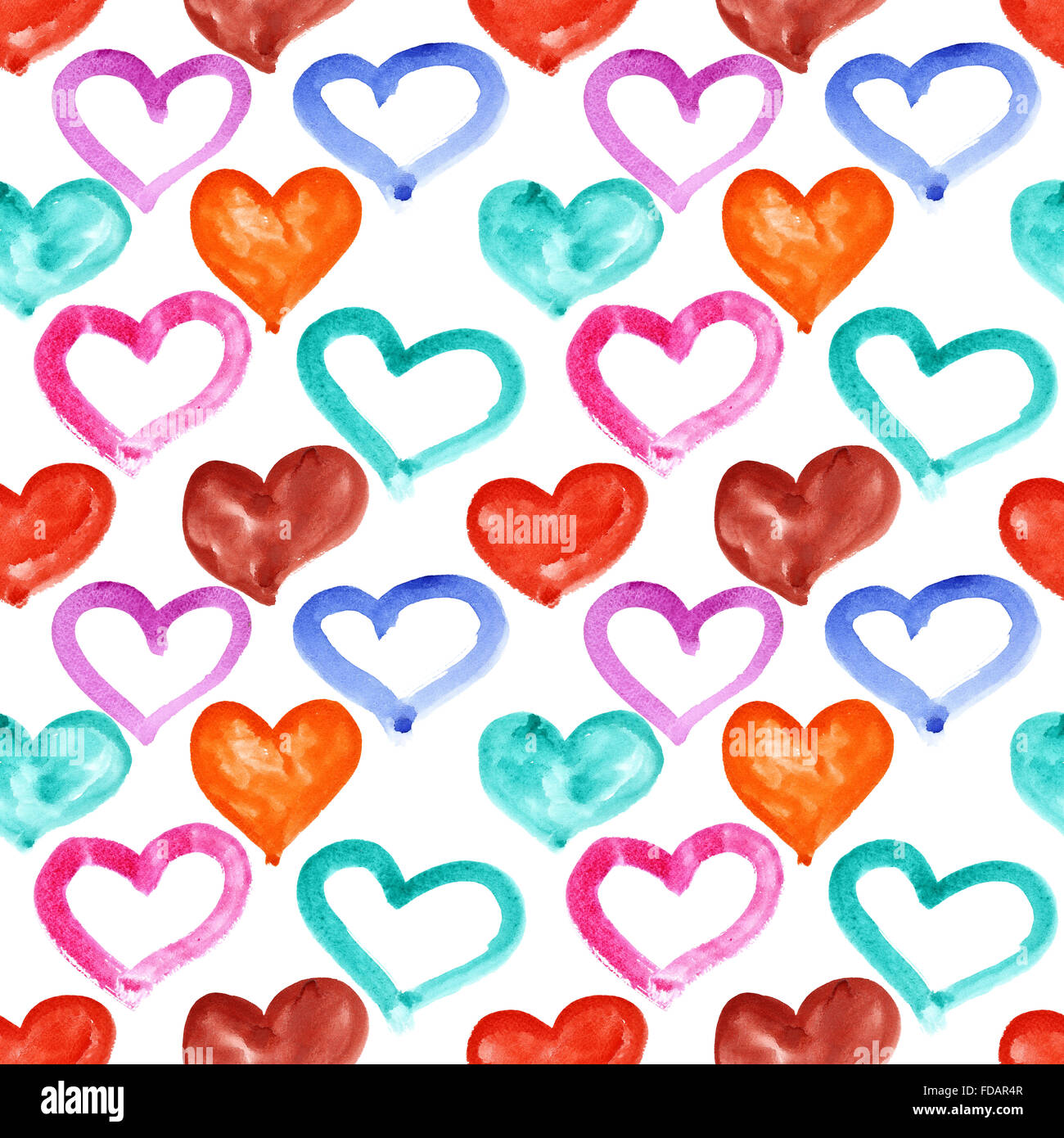 Multicolored watercolor hearts - seamless pattern Stock Photo - Alamy