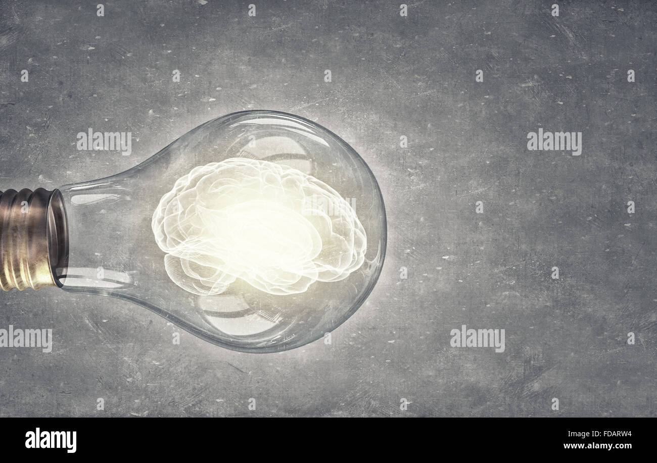 Idea concept with brain inside of light bulb Stock Photo - Alamy
