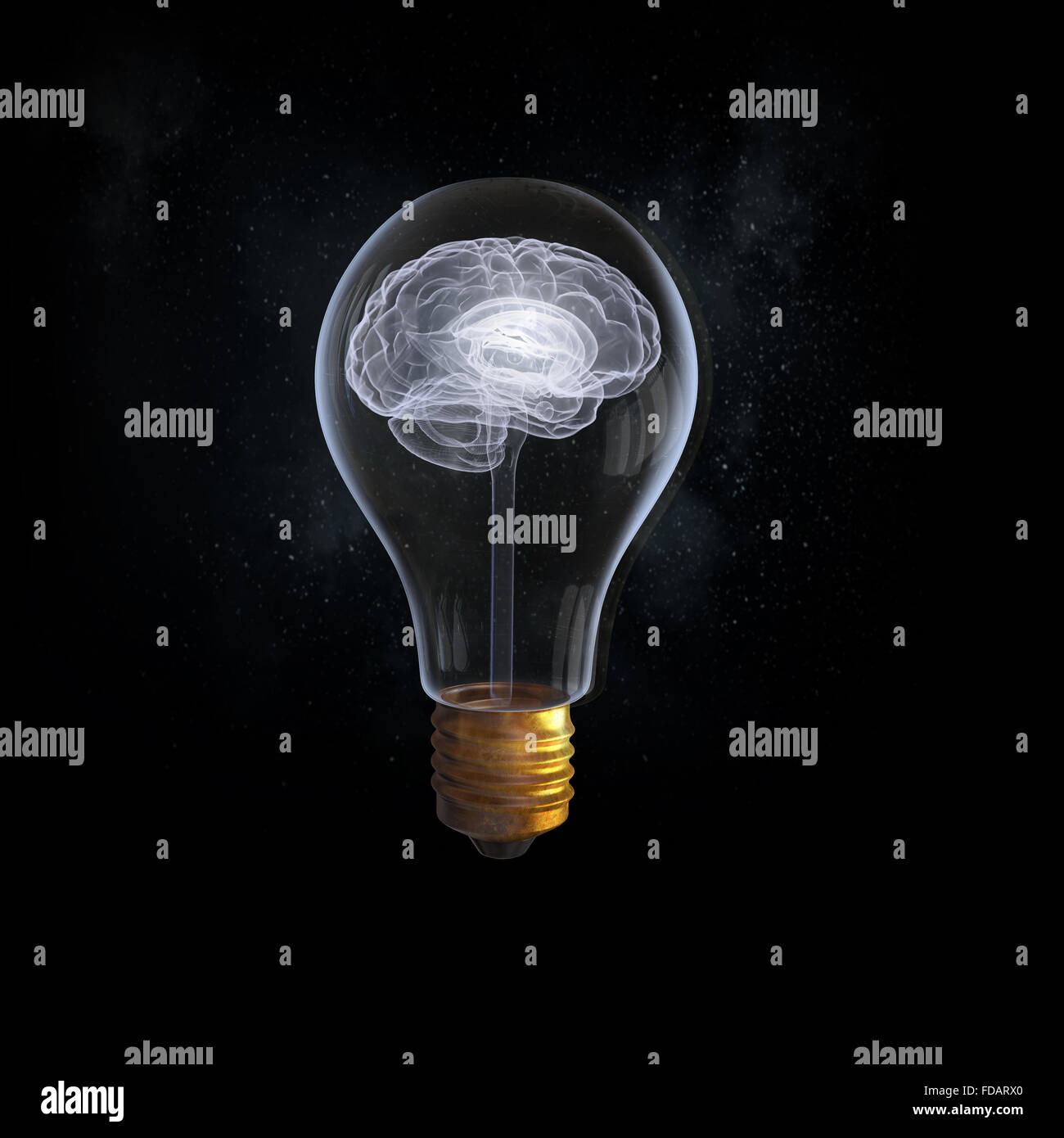 Idea concept with brain inside of light bulb on black background Stock ...