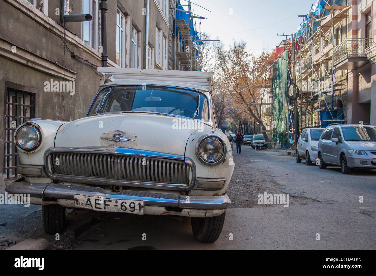 Old Volga Soviet car in a street in Tbilisi, Georgia. Stock Photo