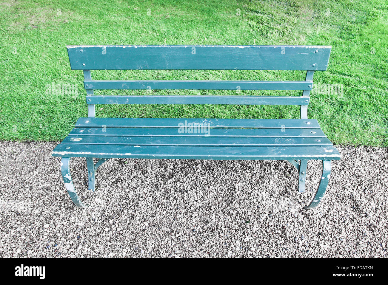 A blue wooden garden seat Stock Photo Alamy