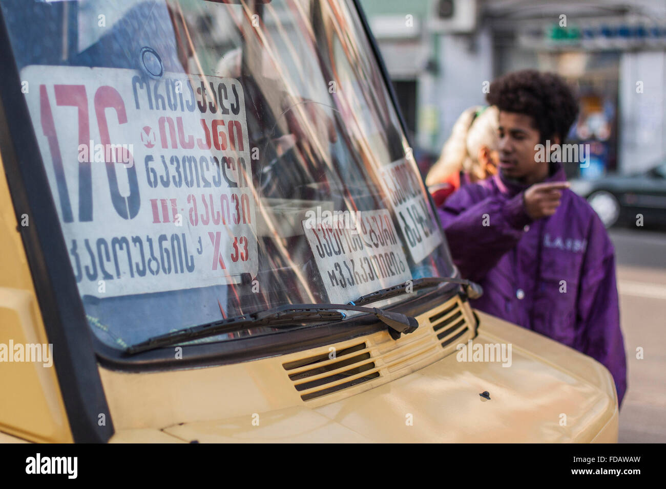 Marshrutka or mini bus in Tbilisi, Georgia. Stock Photo