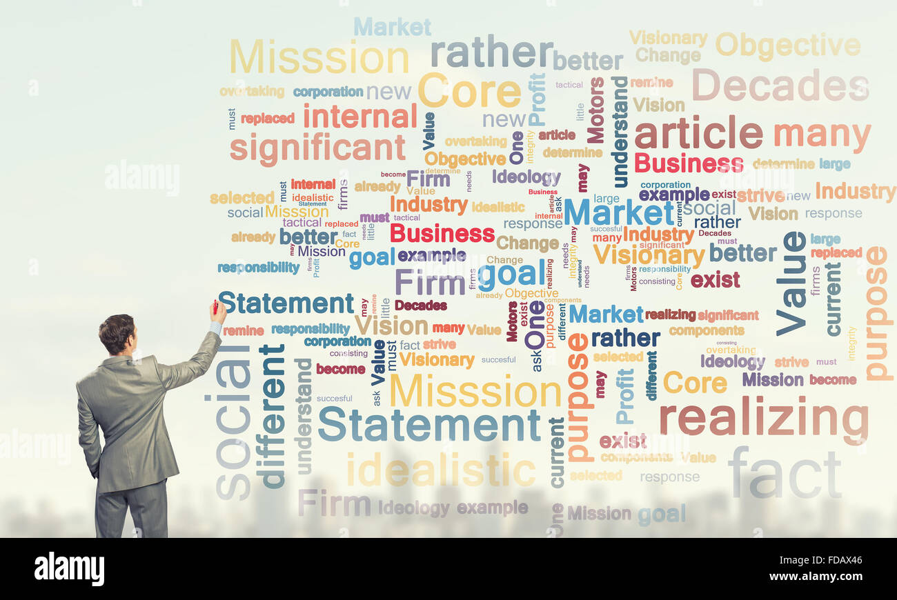 Rear view of businessman writing leadership skill concept Stock Photo ...