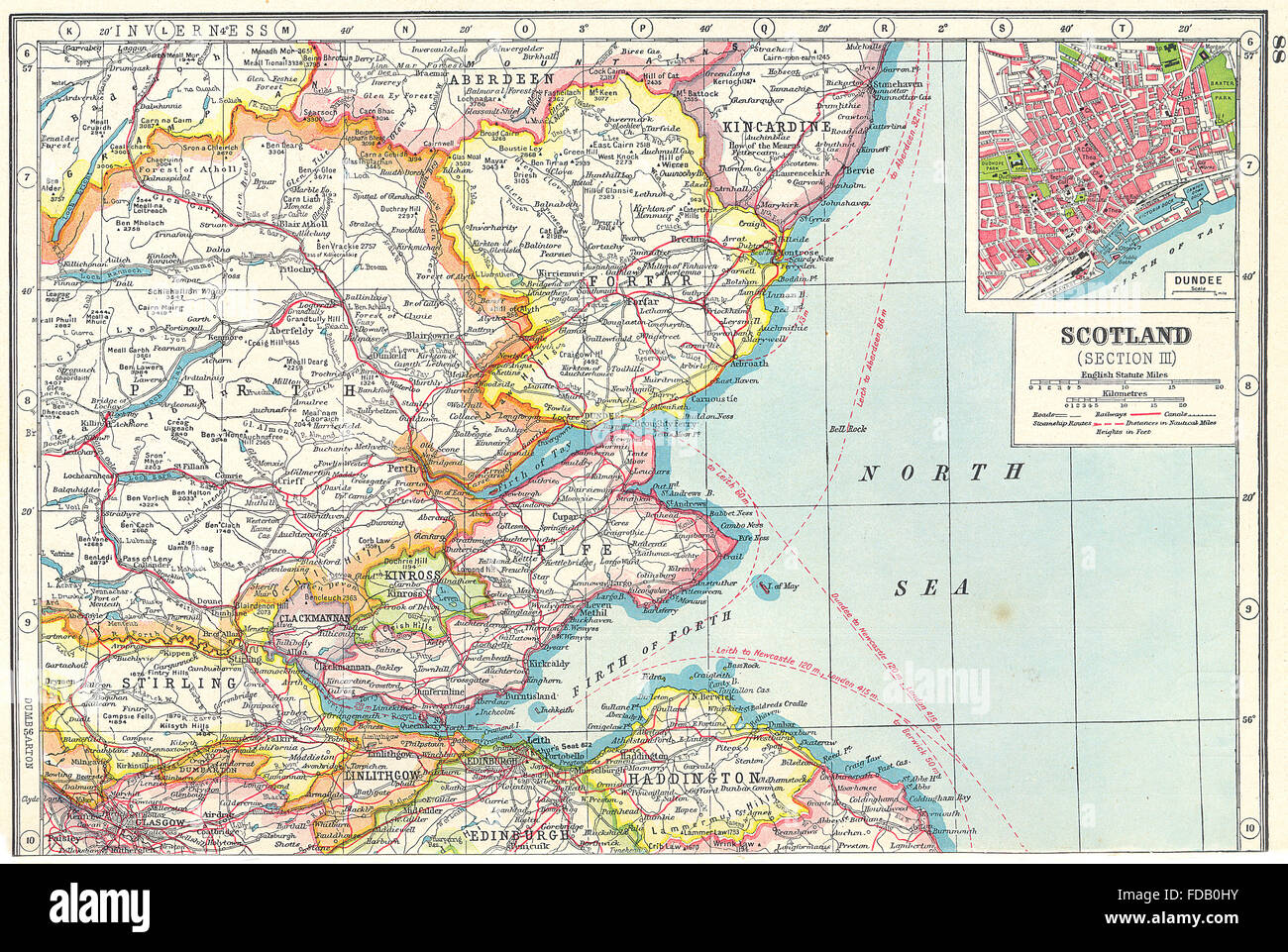 Firths of Forth & Tay: Fife Forfar Perthshire. Inset Dundee. Scotland, 1920 map Stock Photo