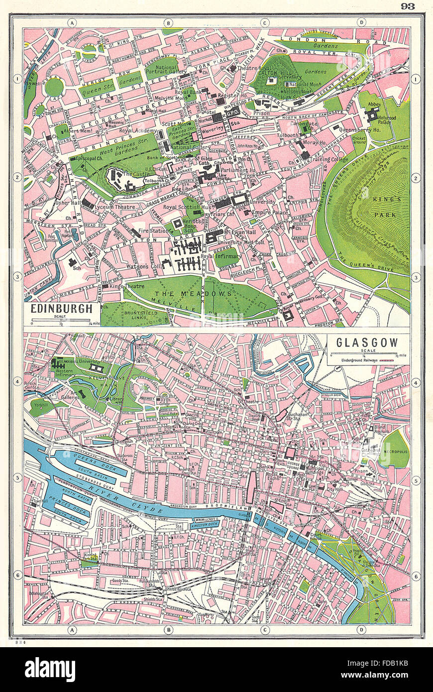 Edinburgh Glasgow town plans SCOTLAND HARMSWORTH 1920 old vintage map chart