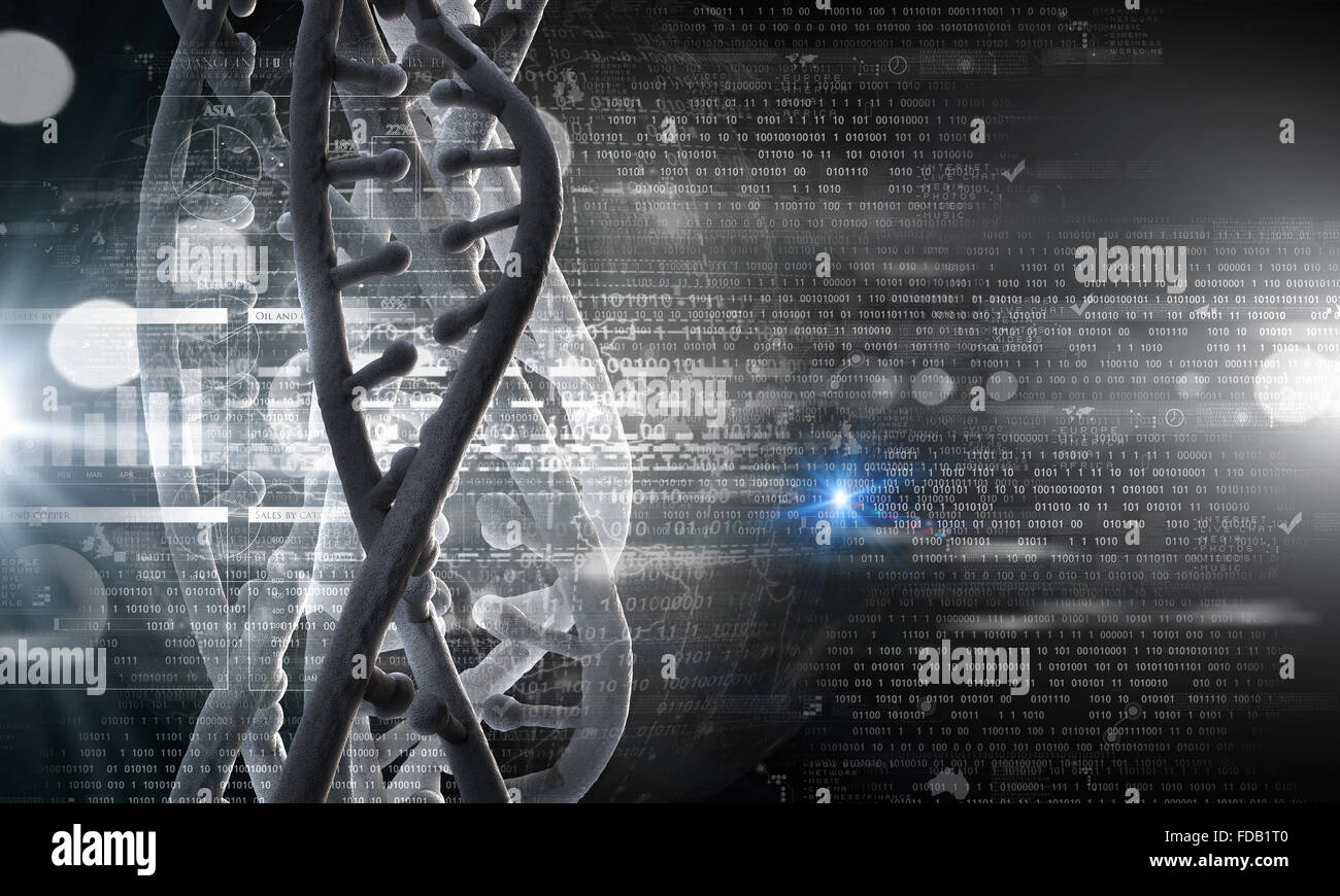 Biochemistry background concept with high tech dna molecule Stock Photo ...