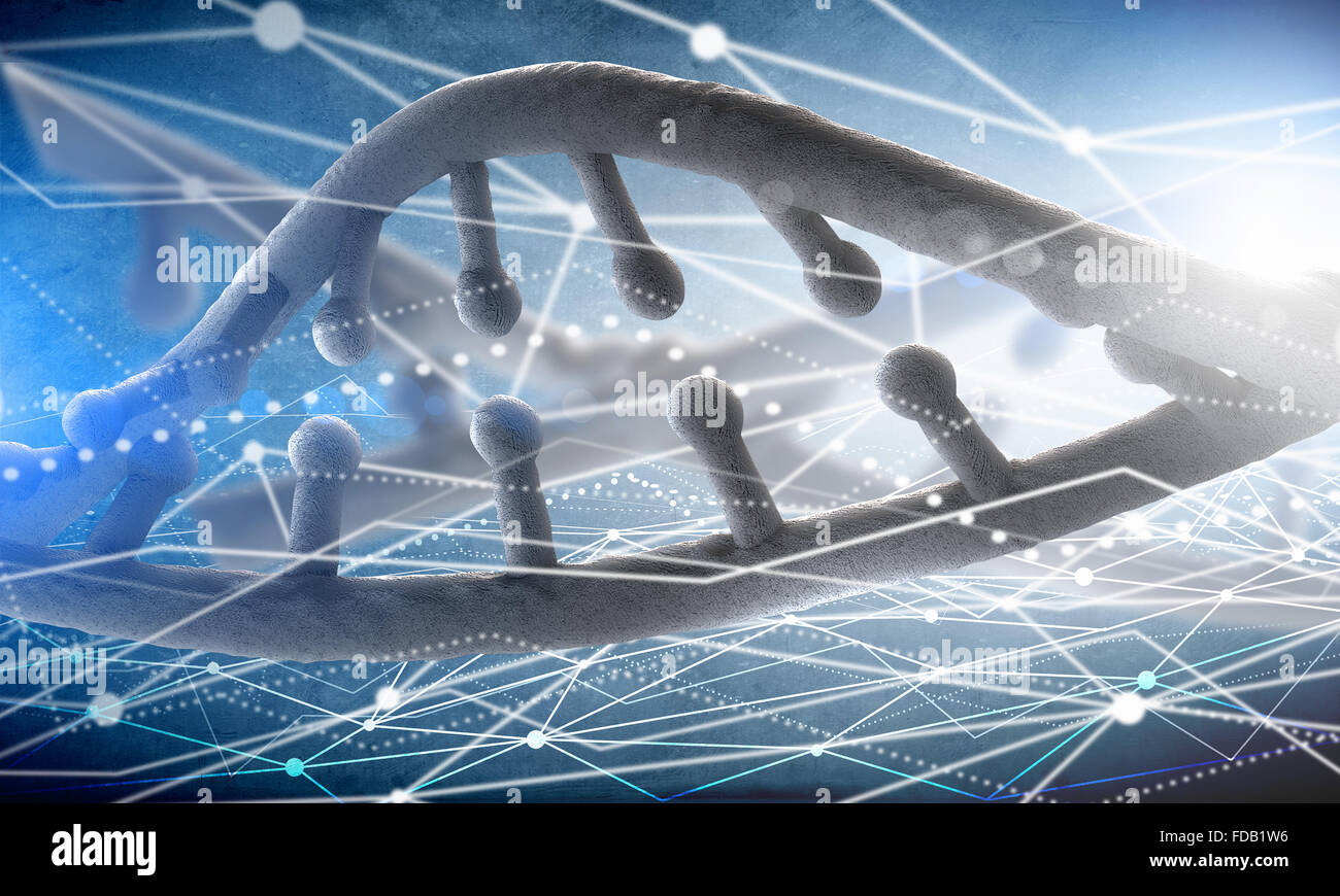 Biochemistry background concept with high tech dna molecule Stock Photo ...