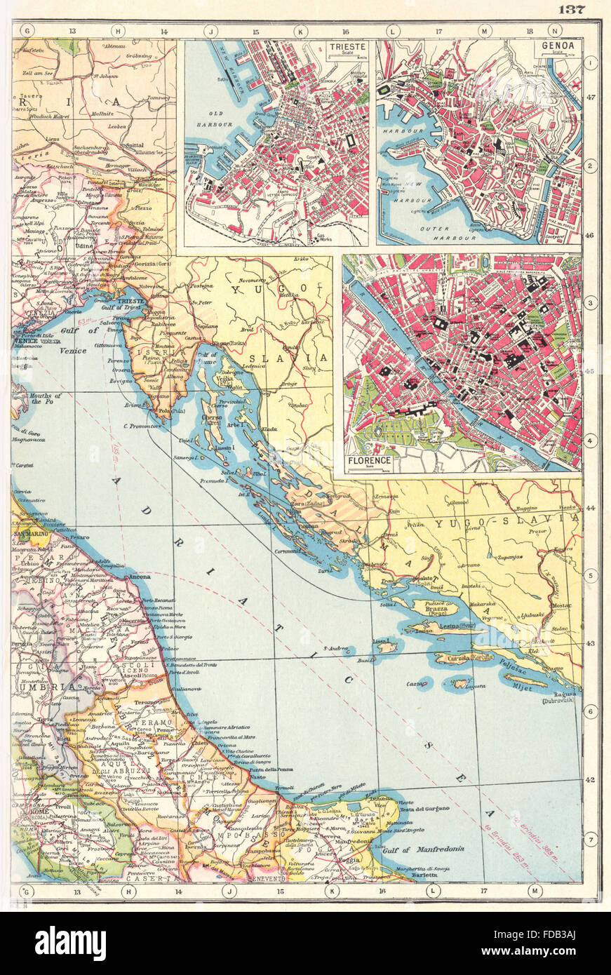 ITALY ADRIATIC COAST: inset Trieste Genoa & Florence plans. Telegraphs,  1920 map Stock Photo - Alamy