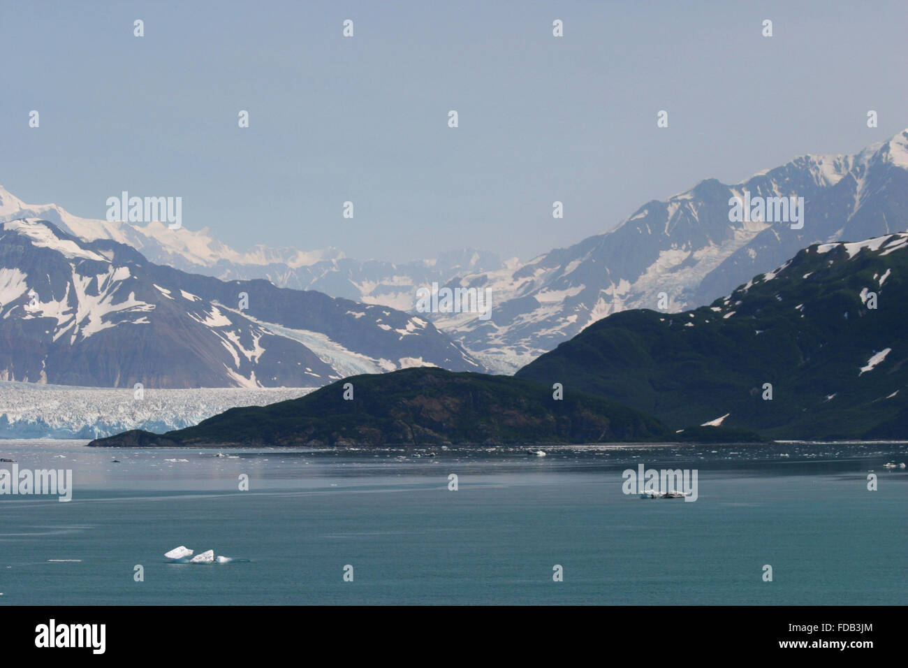 Beautiful, amazing Hubbard Glacier in the distance, viewed from the water on a cruise to Alaska Stock Photo