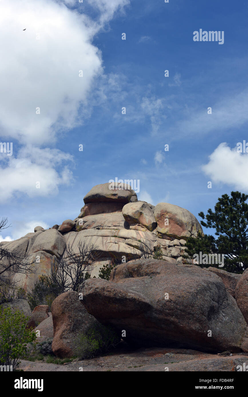 Vedauwoo - rock outcrops of Sherman Granite near Laramie, Wyoming, USA on a sunny morning in June Stock Photo