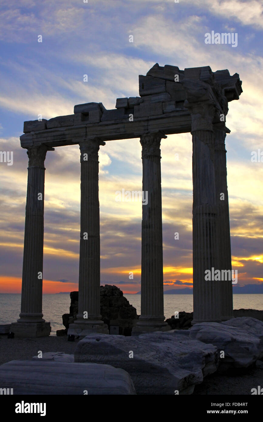 Temple of Apollo in the evening, Side town, Turkey Stock Photo