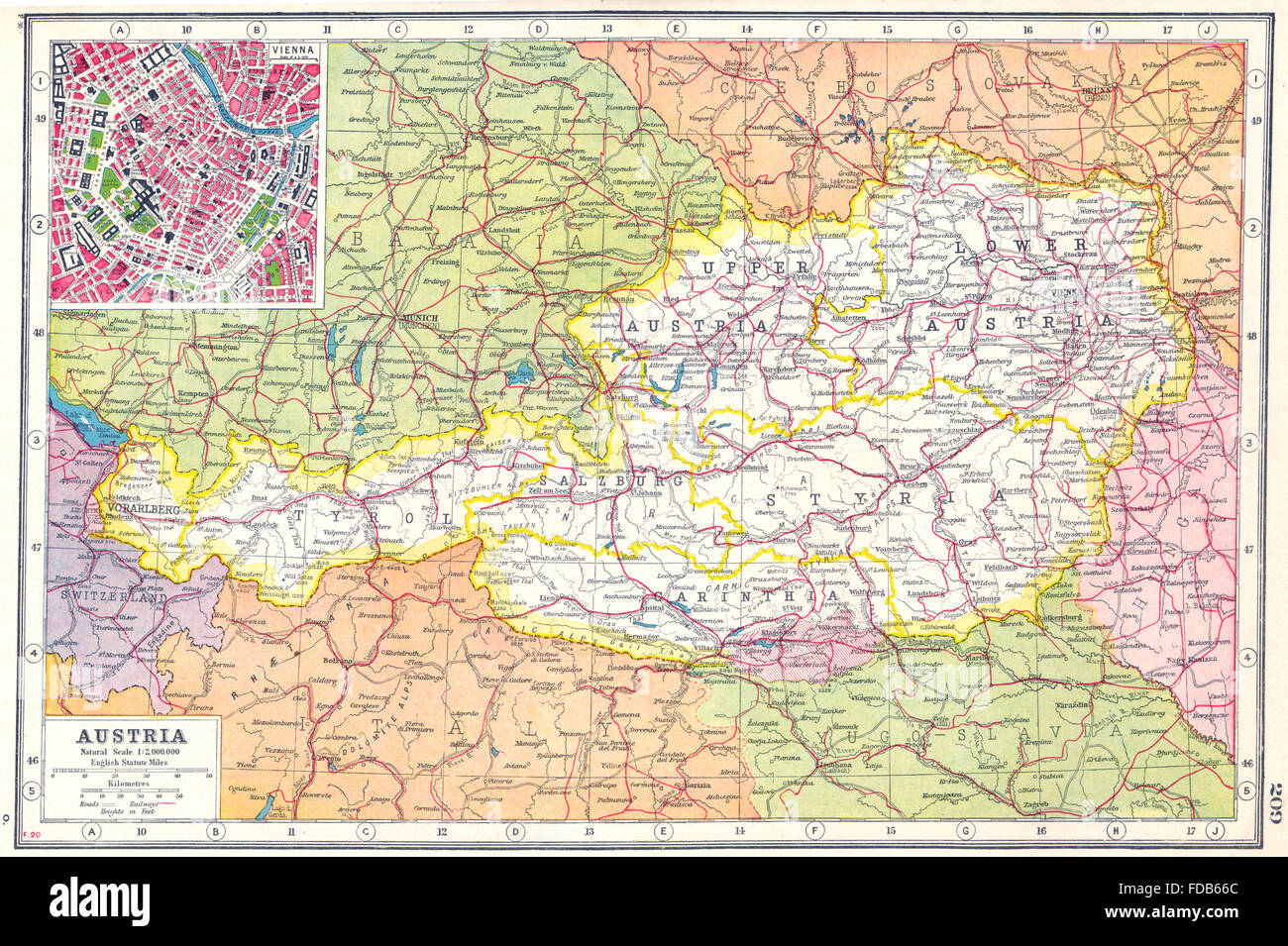 AUSTRIA: Tyrol Salzburg Styria Carinthia Vorarlberg. Inset Vienna plan ...