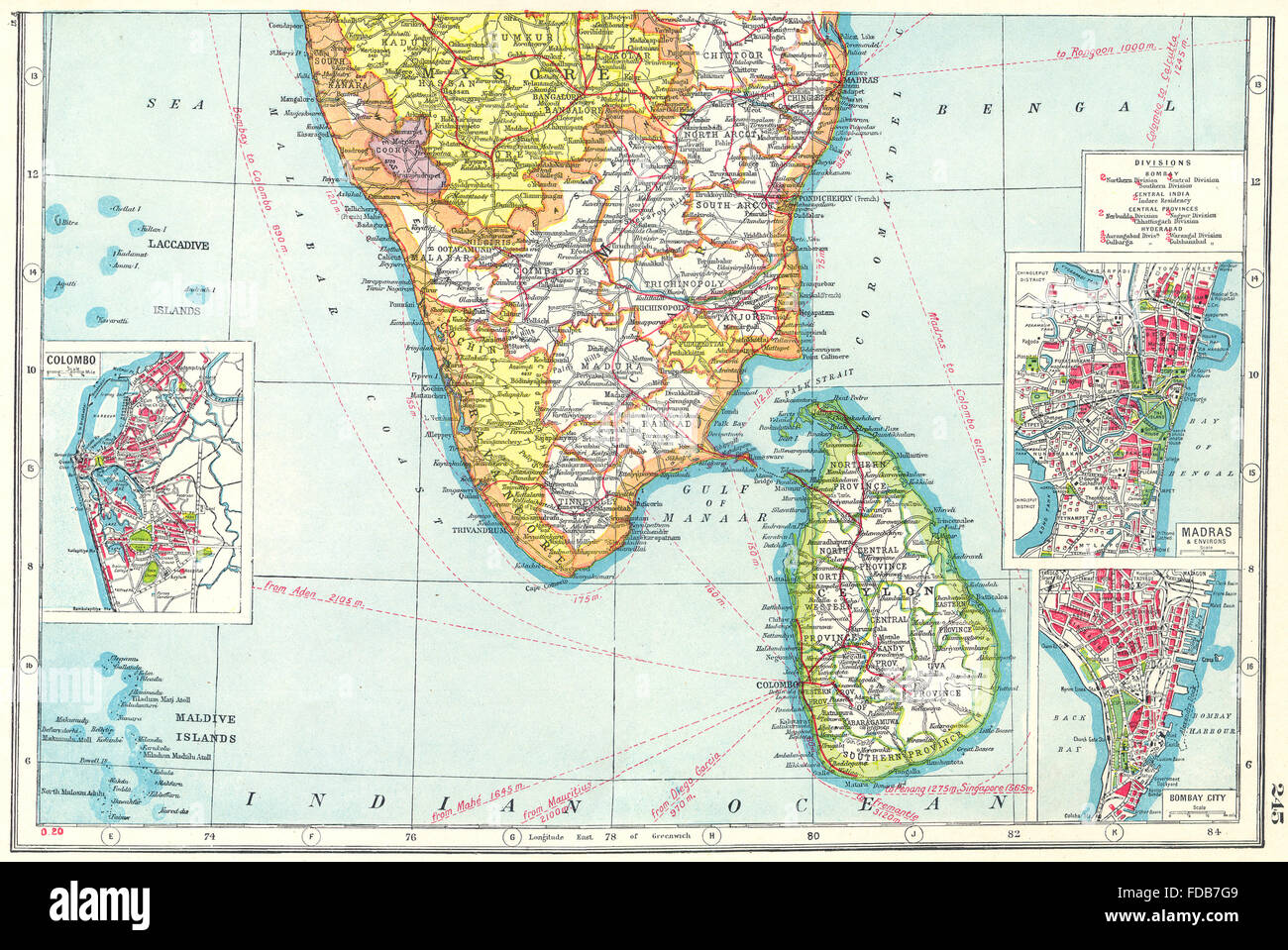 South Of Sri Lanka Map South India/Ceylon: Chennai Madras Bombay Mumbai Colombo.sri Lanka, 1920 Map  Stock Photo - Alamy